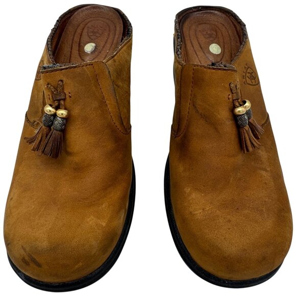 Ariat Clogs Women Leather Suede Mules Slip On Tassel Mendocino Shoes Sz 8B Brown - Picture 2 of 13